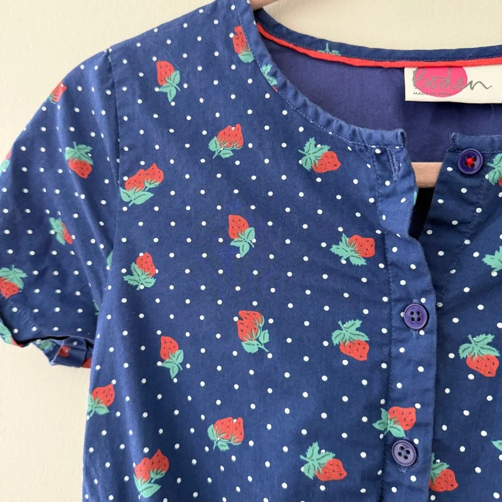 Boden Girls Navy Blue Strawberry Polka Dot Cotton‎ Romper Jumpsuit 11-12Y 152cm